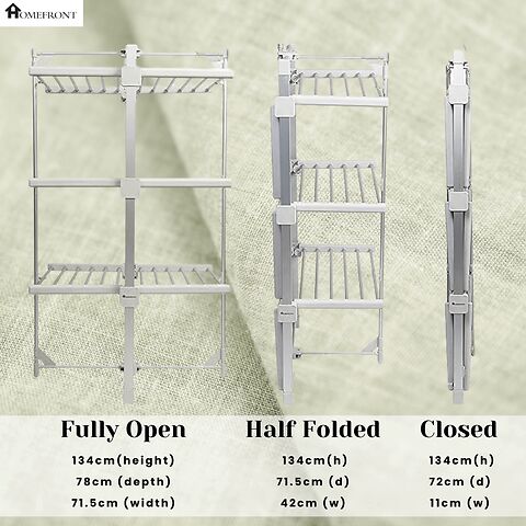 Homefront Electric Heated Clothes Airer Dryer Rack 330W Indoor 3-Tier Drier with Zip Up Cover for Even Faster Drying - Image 2