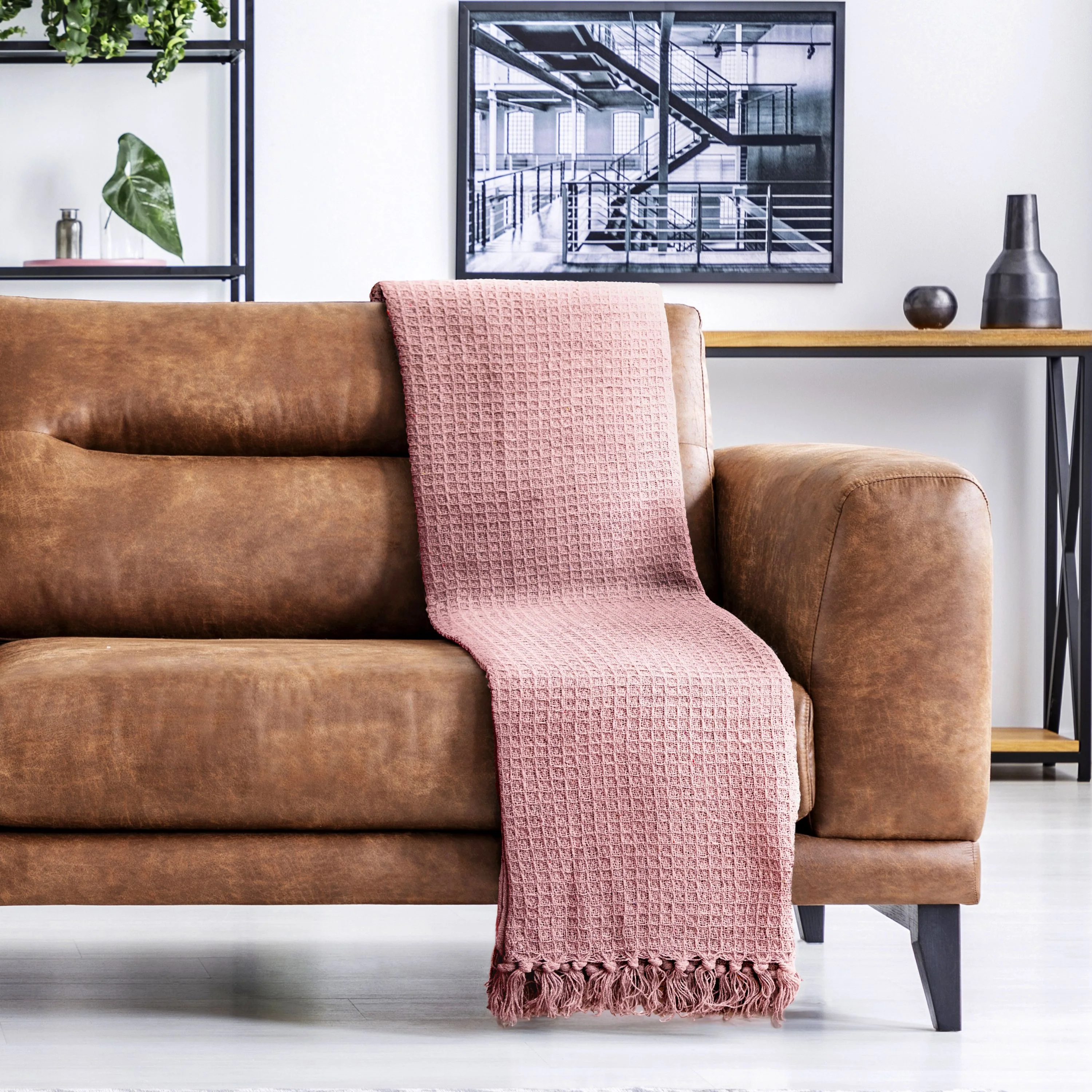 Honeycomb - Recycled Cotton Throw In Blush Pink (70x100") - Image 5