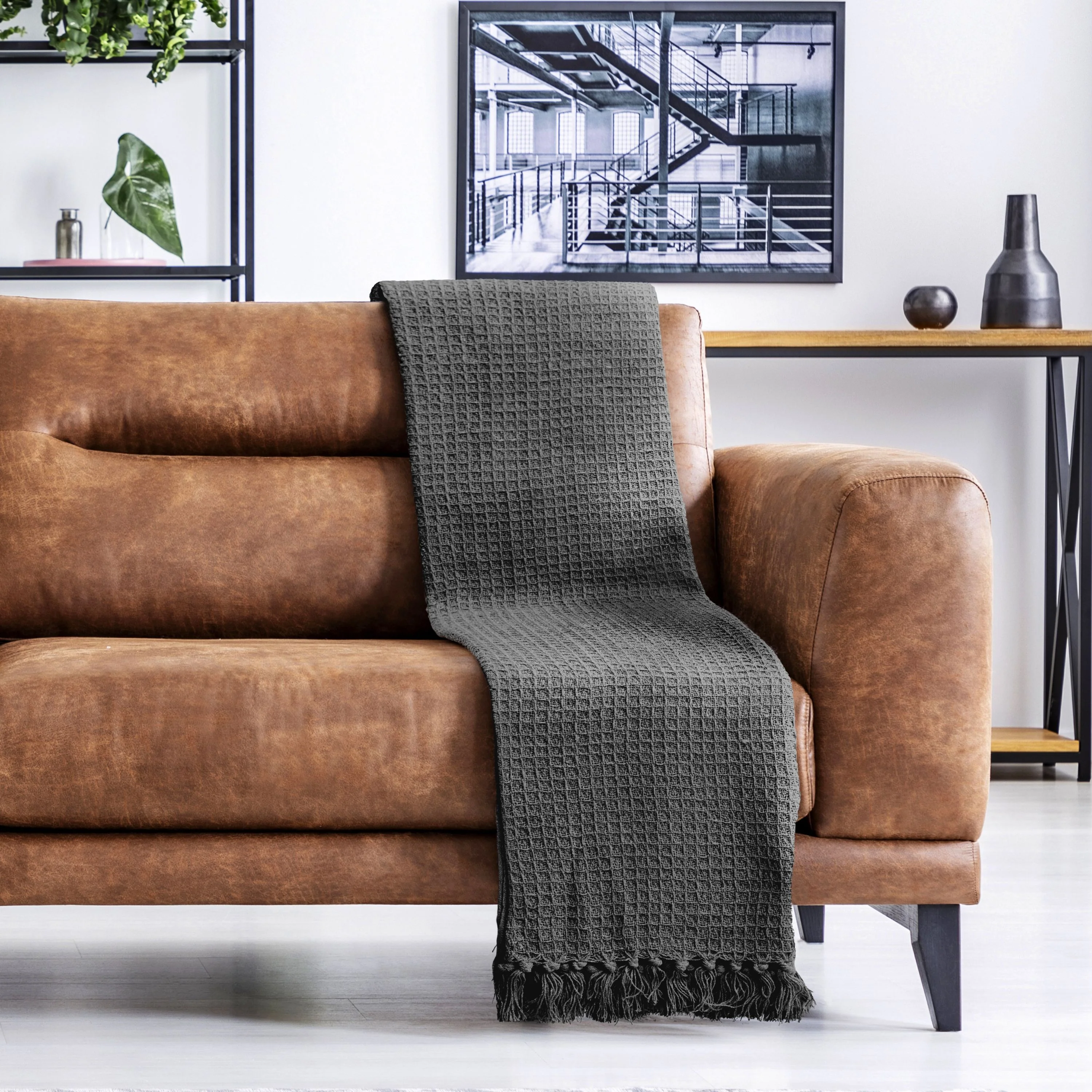 Honeycomb - Recycled Cotton Throw In Charcoal (50x60") - Image 5