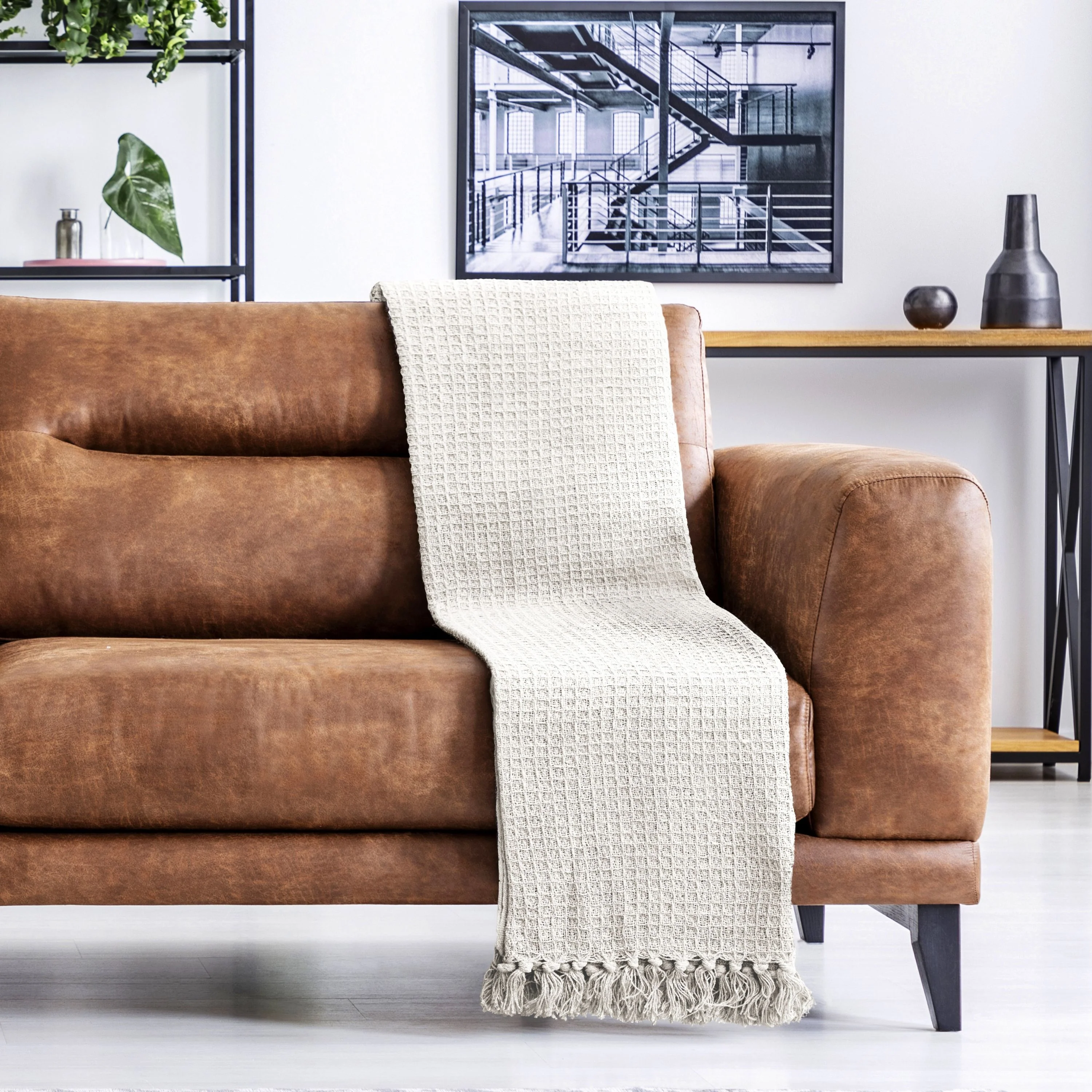 Honeycomb - Recycled Cotton Throw In Ivory (90x100") - Image 5
