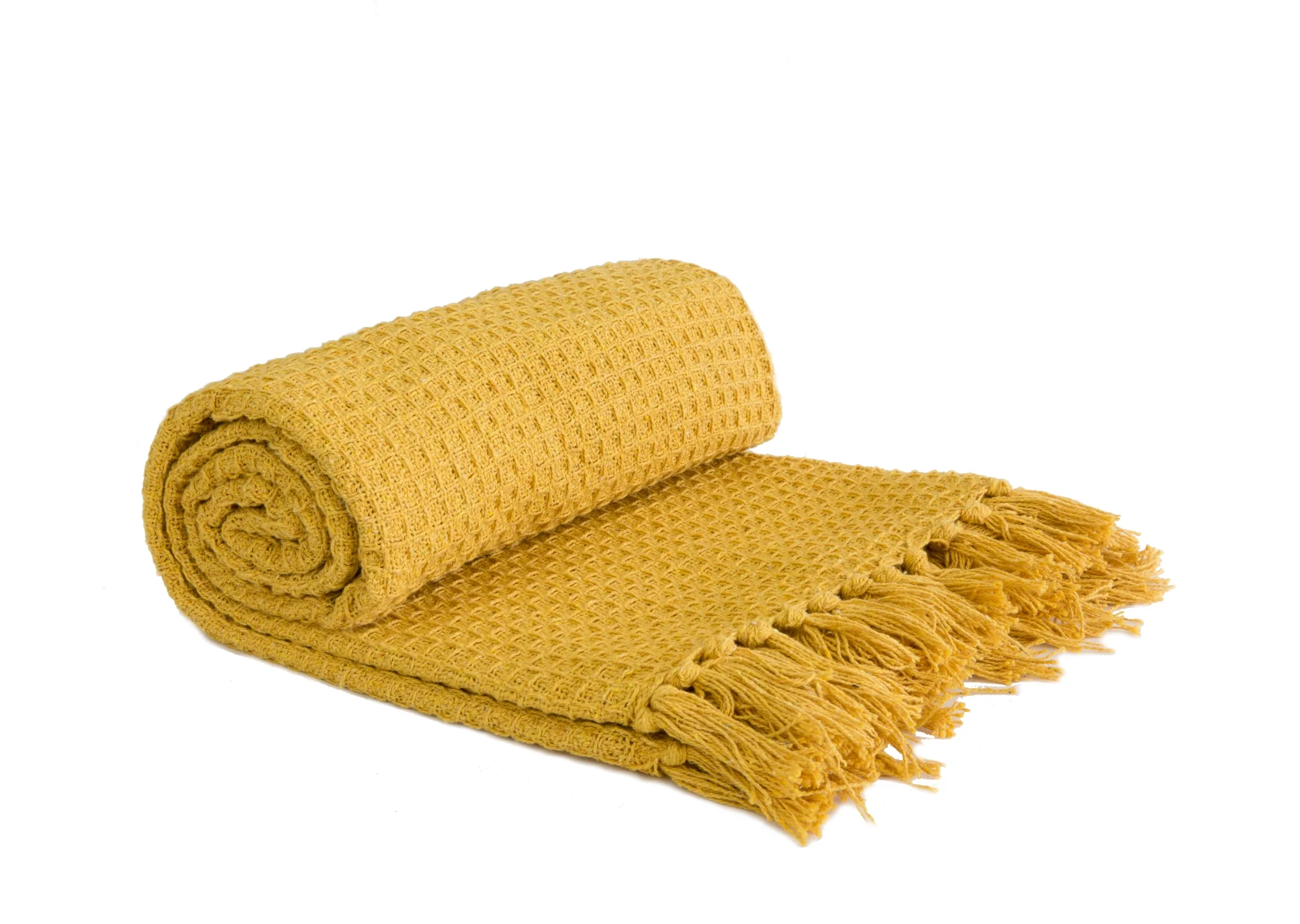 Honeycomb - Recycled Cotton Throw in Ochre (50" x 60")