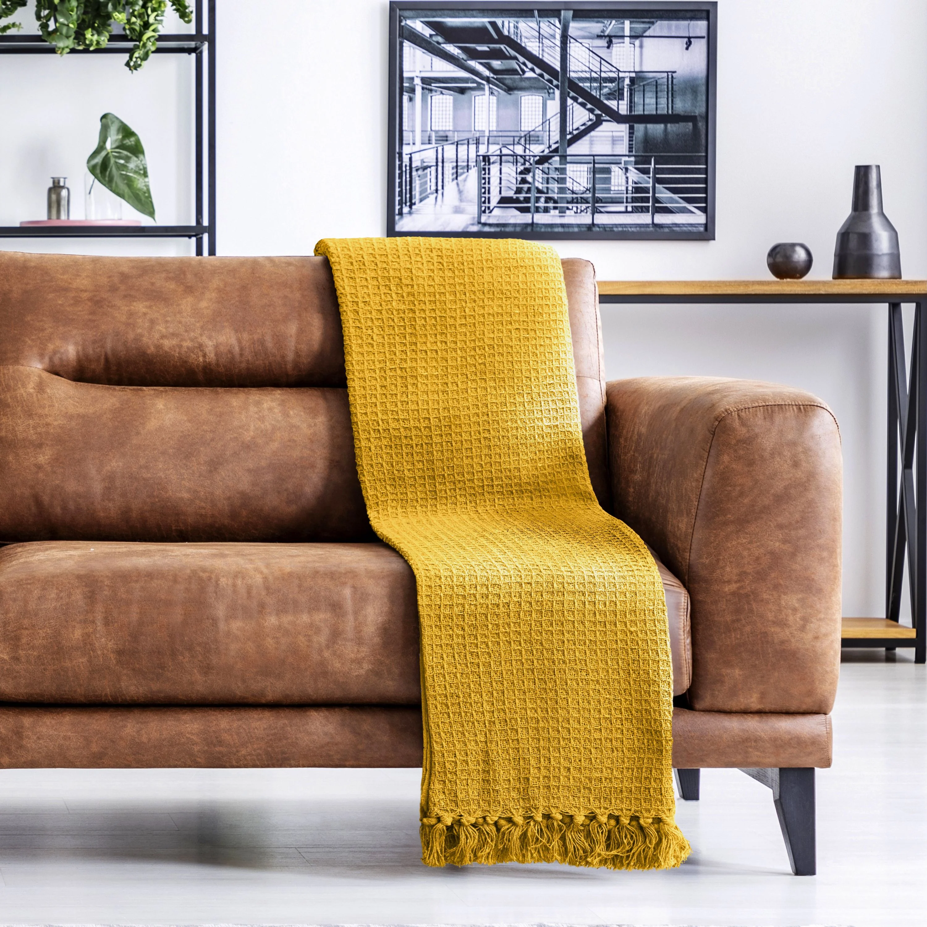 Honeycomb - Recycled Cotton Throw in Ochre (50" x 60") - Image 5