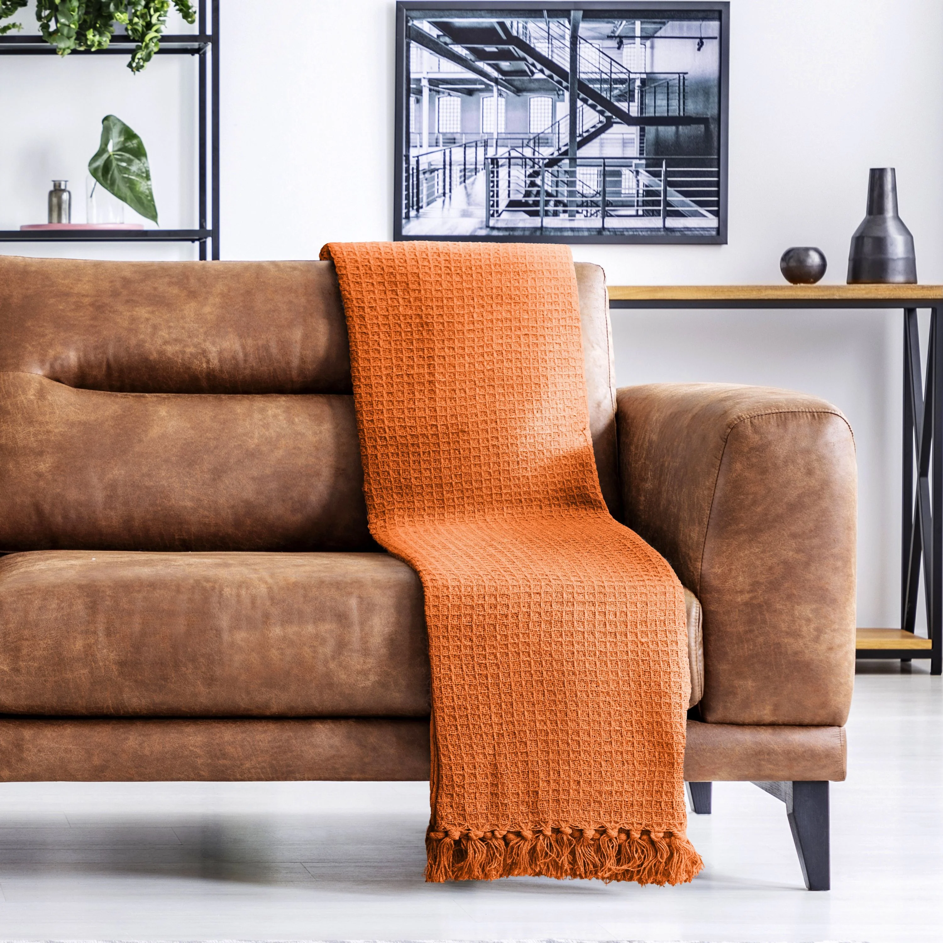 Honeycomb - Recycled Cotton Throw In Orange (90x100") - Image 5