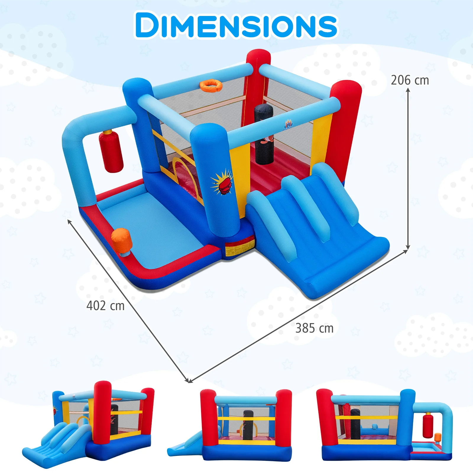 Inflatable Bounce House with Punching Bags and Basketball Rim (with 550W Blower) - Image 4