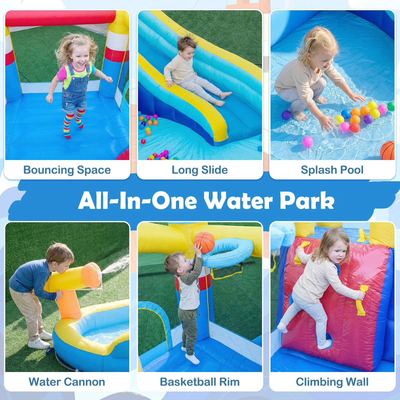 Inflatable Water Slide Kids Water Park with Splash Pool Water Cannon (Without Blower) - Image 7