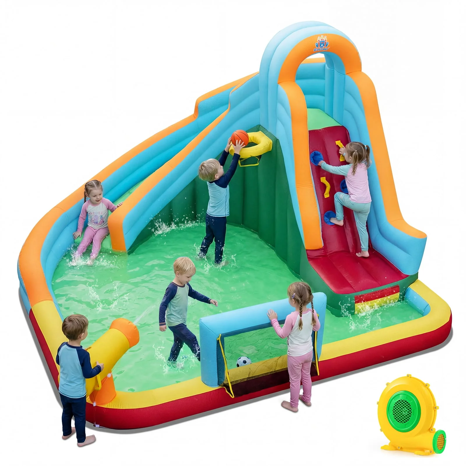 Inflatable Water Slide with 680W Blower for Kids Aged 3-12