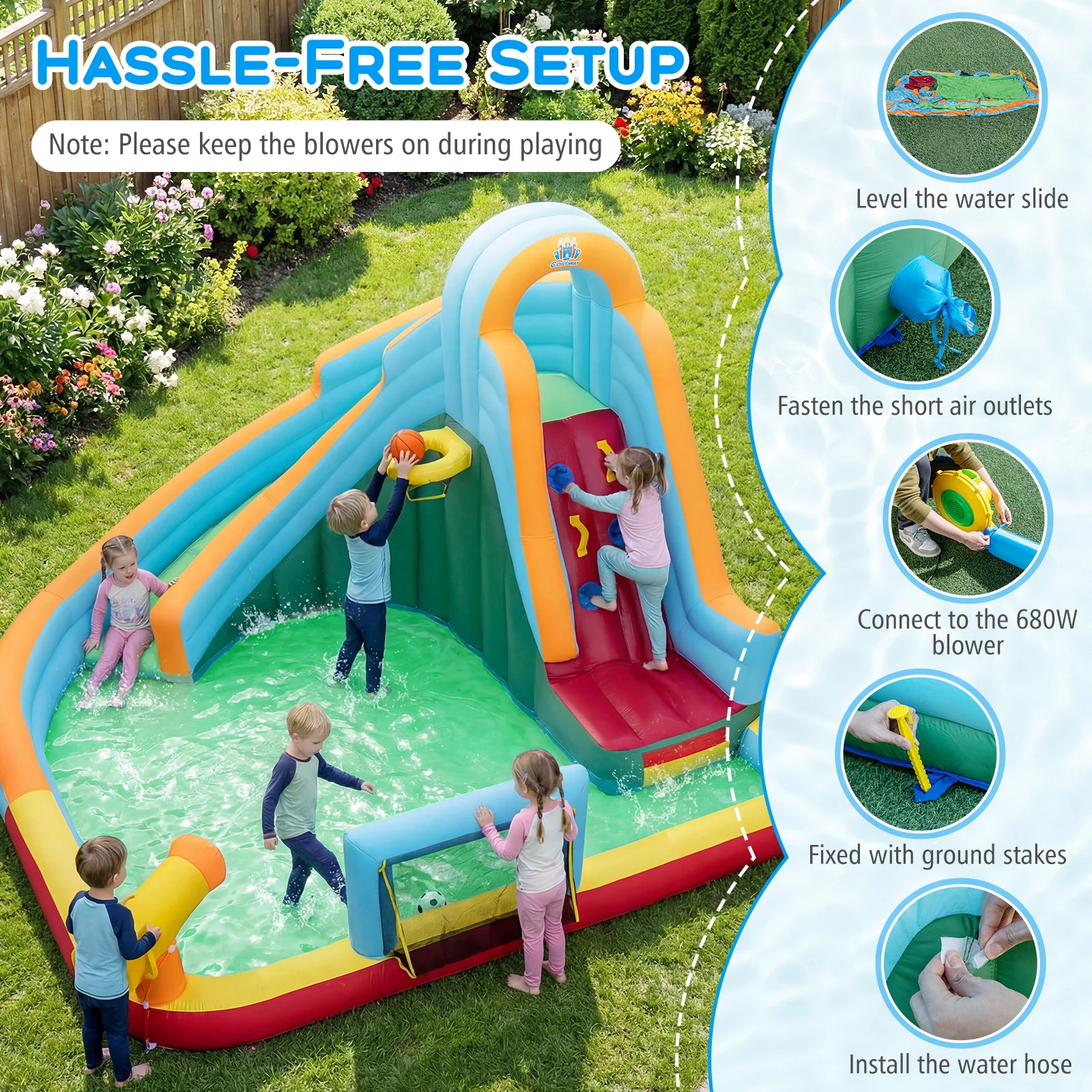 Inflatable Water Slide with 680W Blower for Kids Aged 3-12 - Image 5