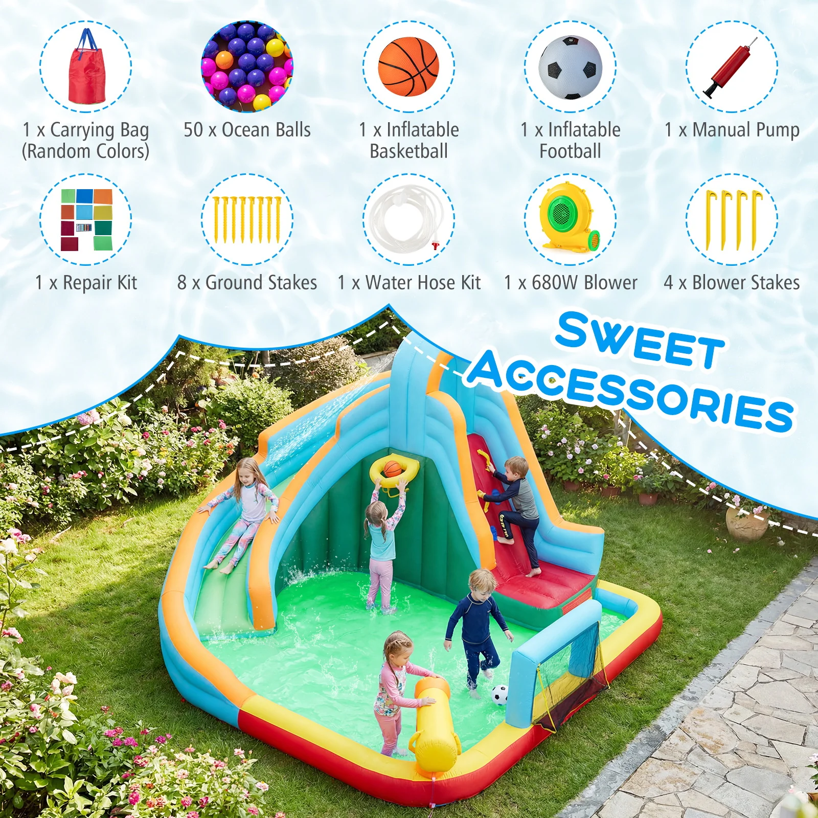 Inflatable Water Slide with 680W Blower for Kids Aged 3-12 - Image 8