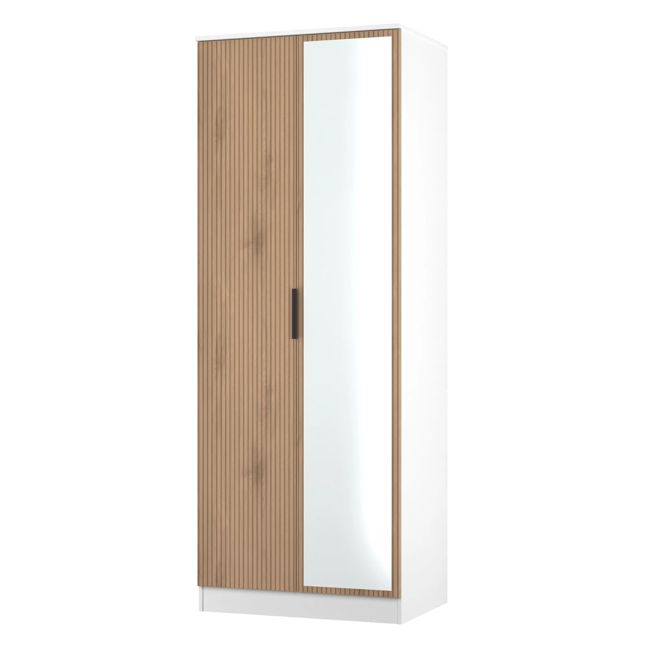 Java Tall 2 Door Mirrored Robe in Slatted Effect / White - Ready Assembled - Image 3