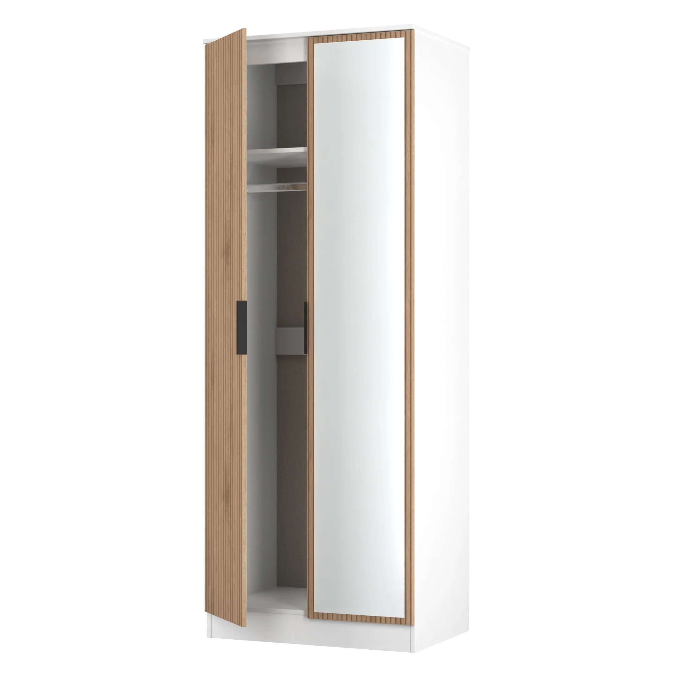 Java Tall 2 Door Mirrored Robe in Slatted Effect / White - Ready Assembled - Image 5
