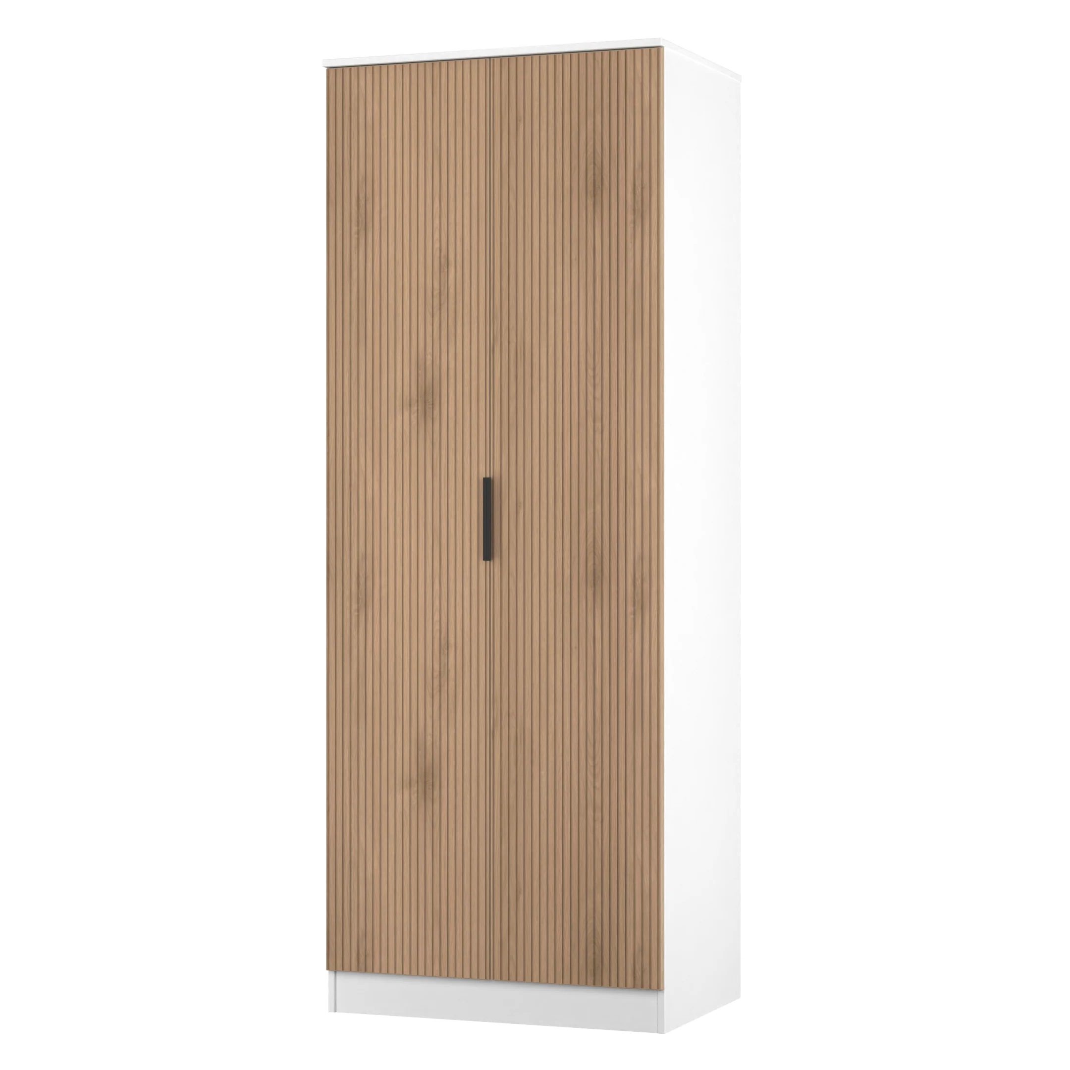 Java Tall 2 Door Robe in Slatted Effect / White - Ready Assembled - Image 3