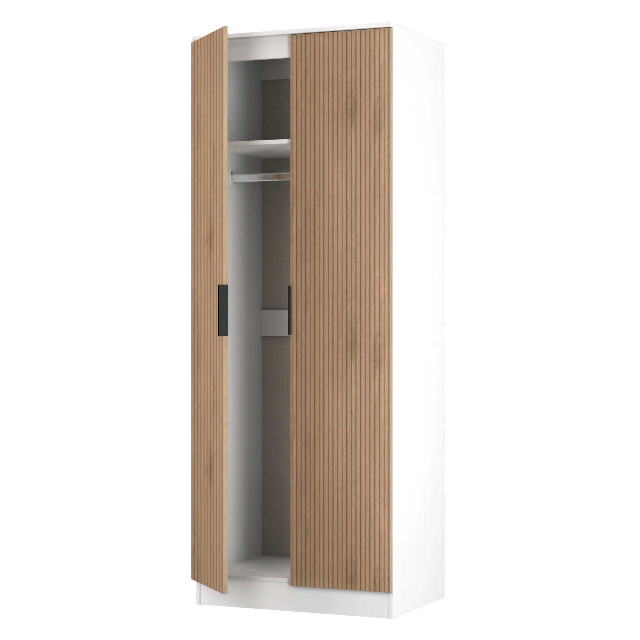 Java Tall 2 Door Robe in Slatted Effect / White - Ready Assembled - Image 5