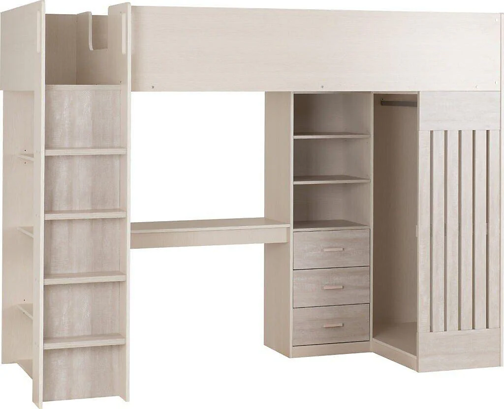 Luna Children's High Sleeper Bed, White & Grey
