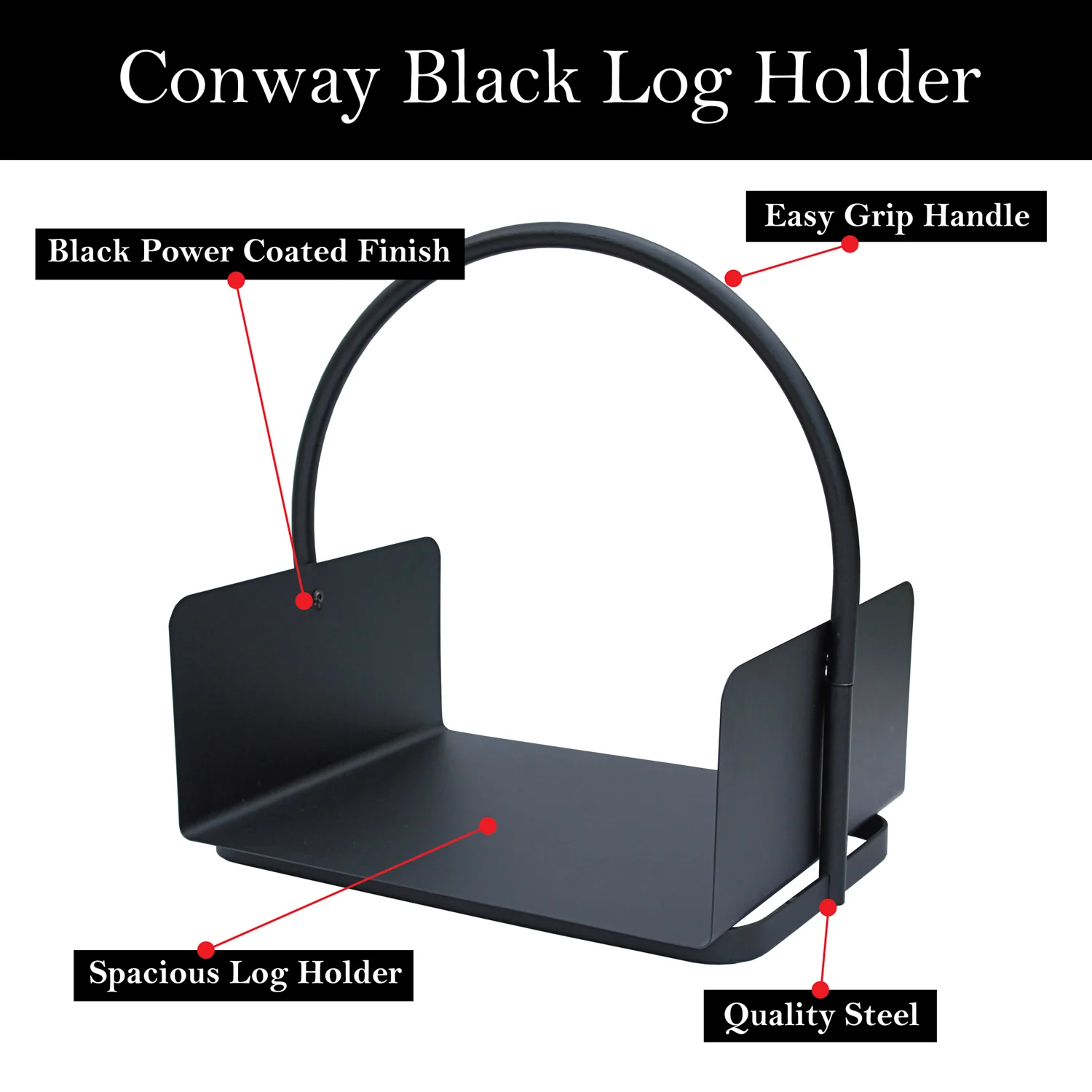 JVL Conway Black Fireside Log Holder - Image 3
