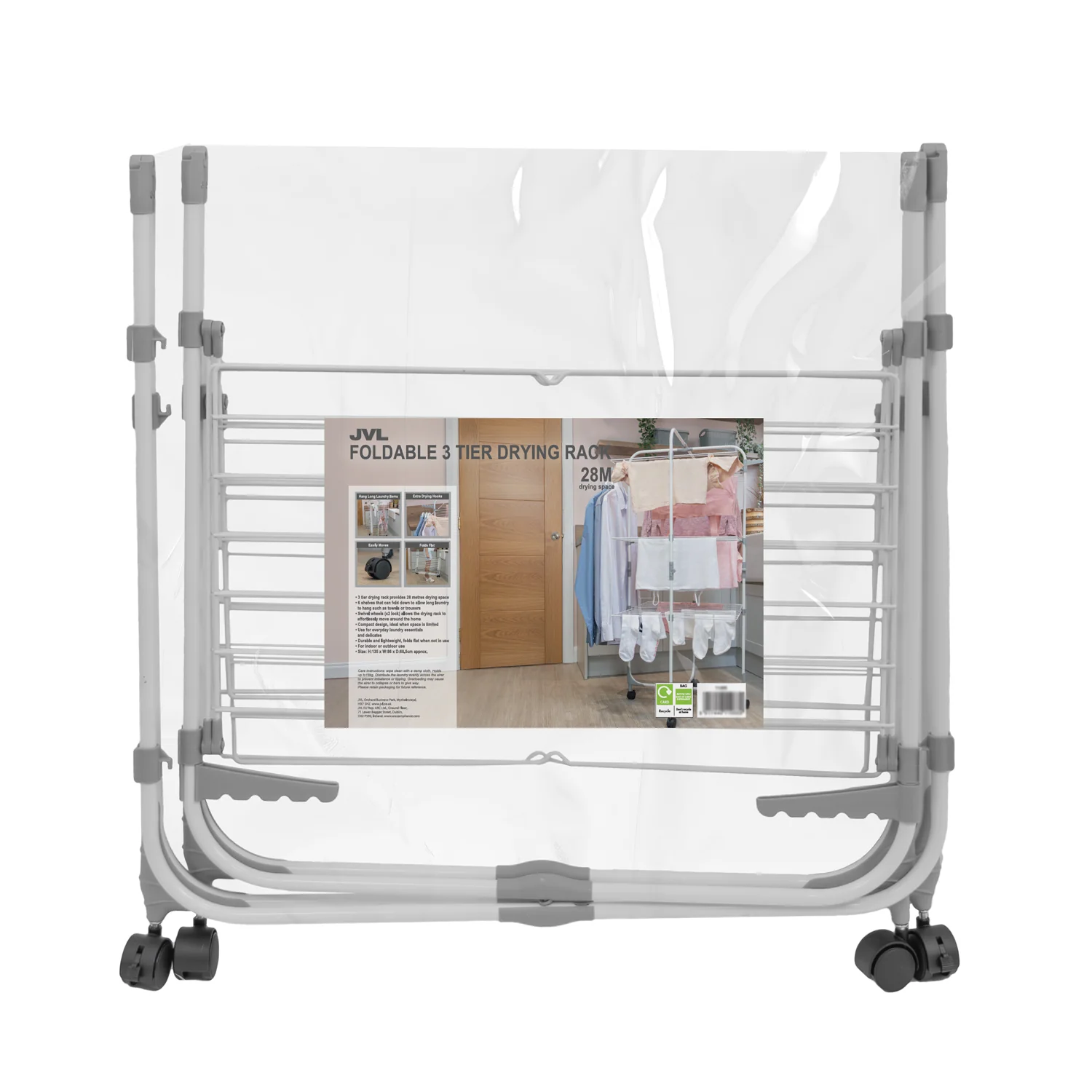 JVL Foldable 3 Tier Laundry Wshing Clothes Drying Rack, 28M - Image 12
