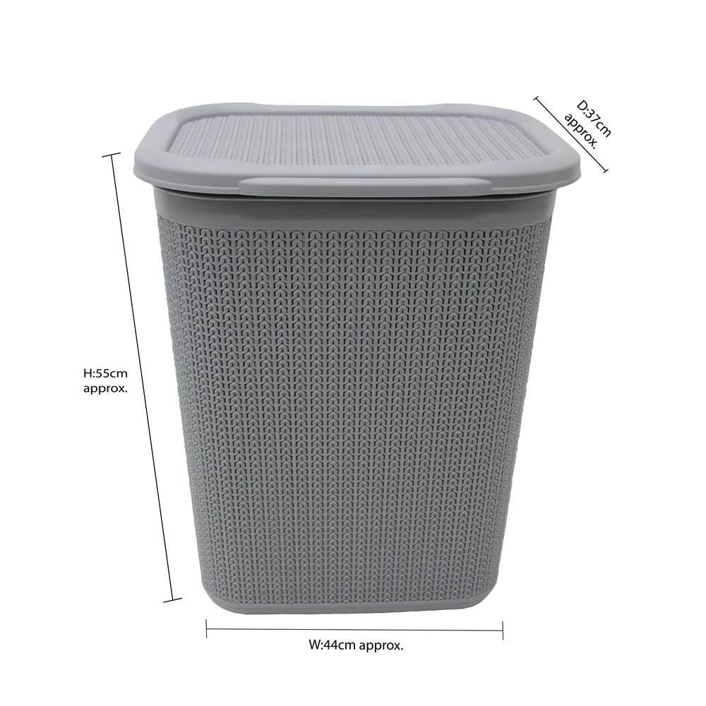 JVL Loop 50L Plastic Laundry Linen Basket, Grey - Image 3