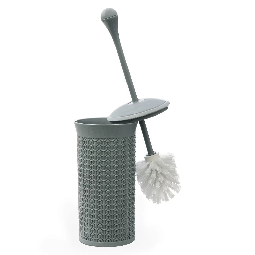 JVL Loop Toilet Brush And Lidded Bin Bathroom Set, Grey - Image 2