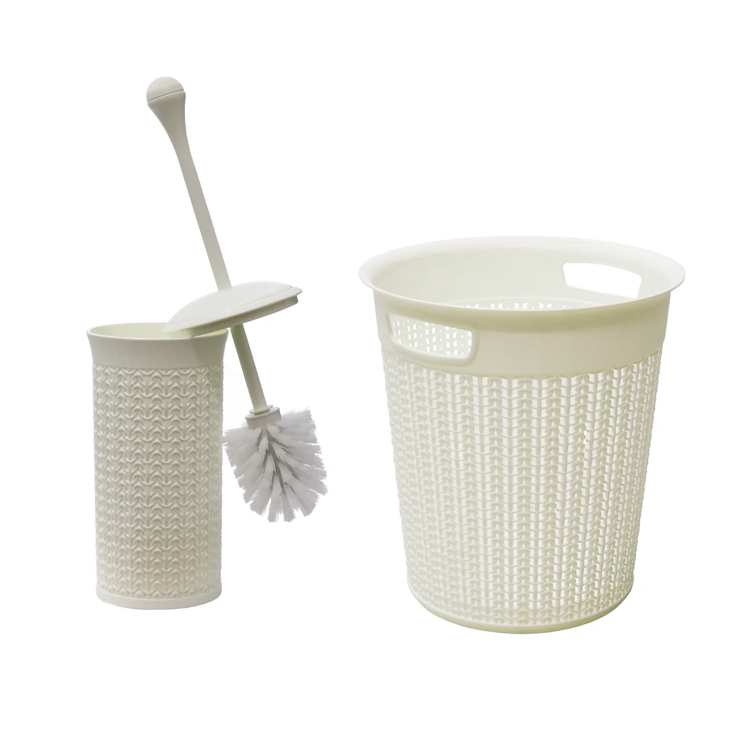 JVL Loop Toilet Brush And Round Open Bin Bathroom Set, White