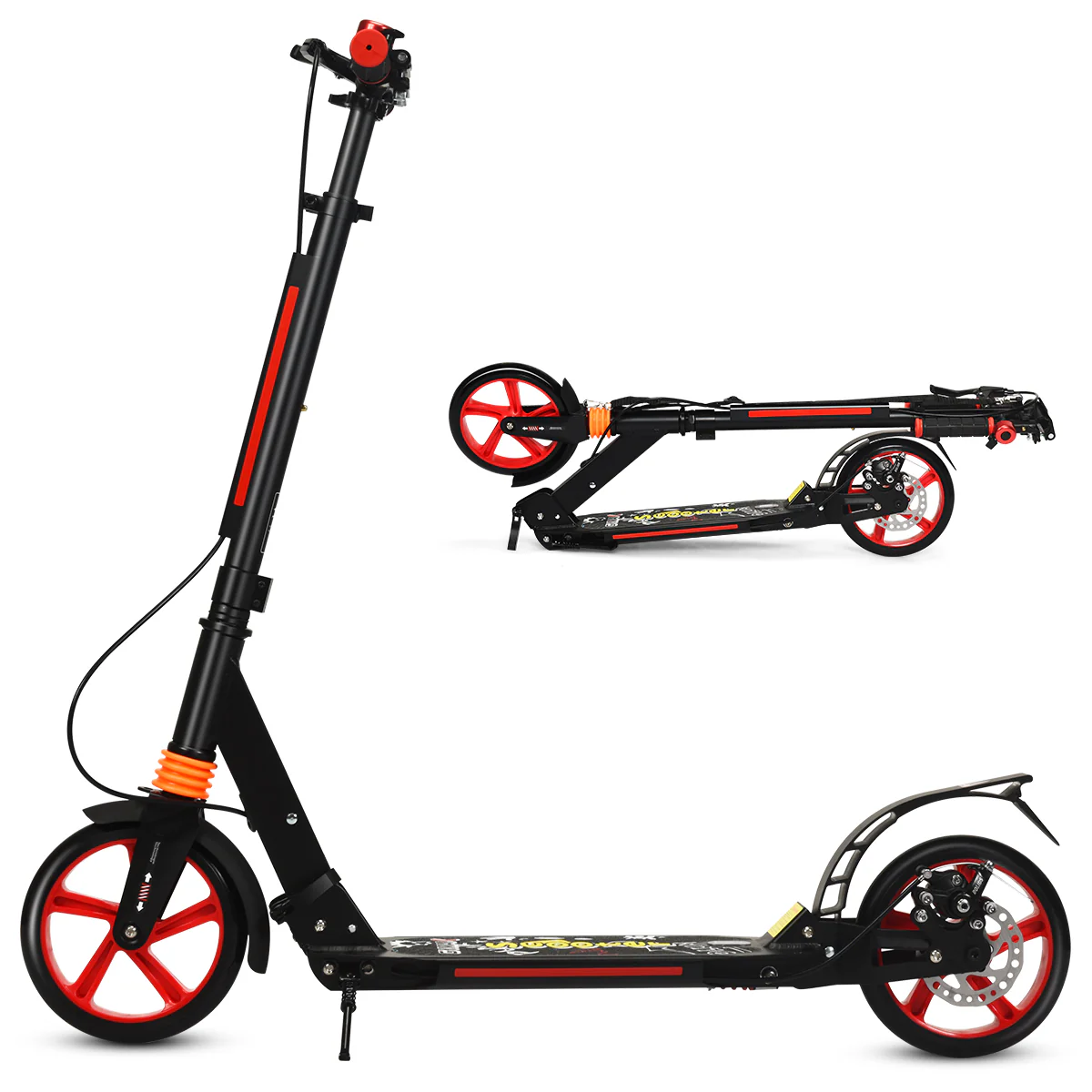 Kick Scooter with Adjustable Handlebar and Anti-Shocking Suspension-Black - Image 4