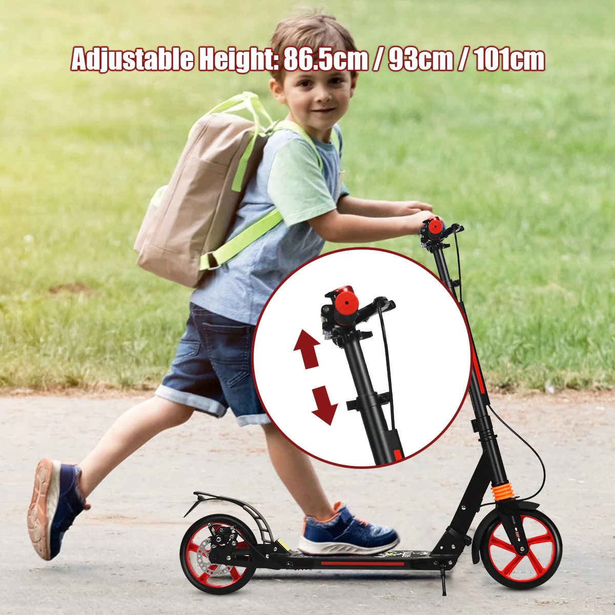 Kick Scooter with Adjustable Handlebar and Anti-Shocking Suspension-Black - Image 9