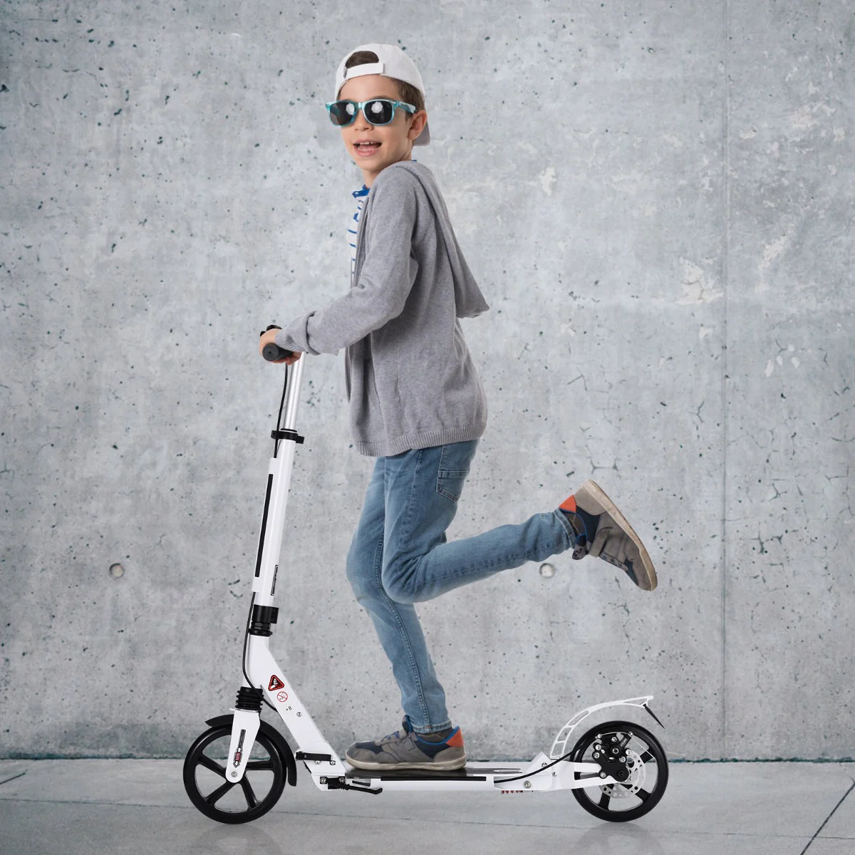 Kick Scooter with Adjustable Handlebar and Anti-Shocking Suspension-White - Image 2