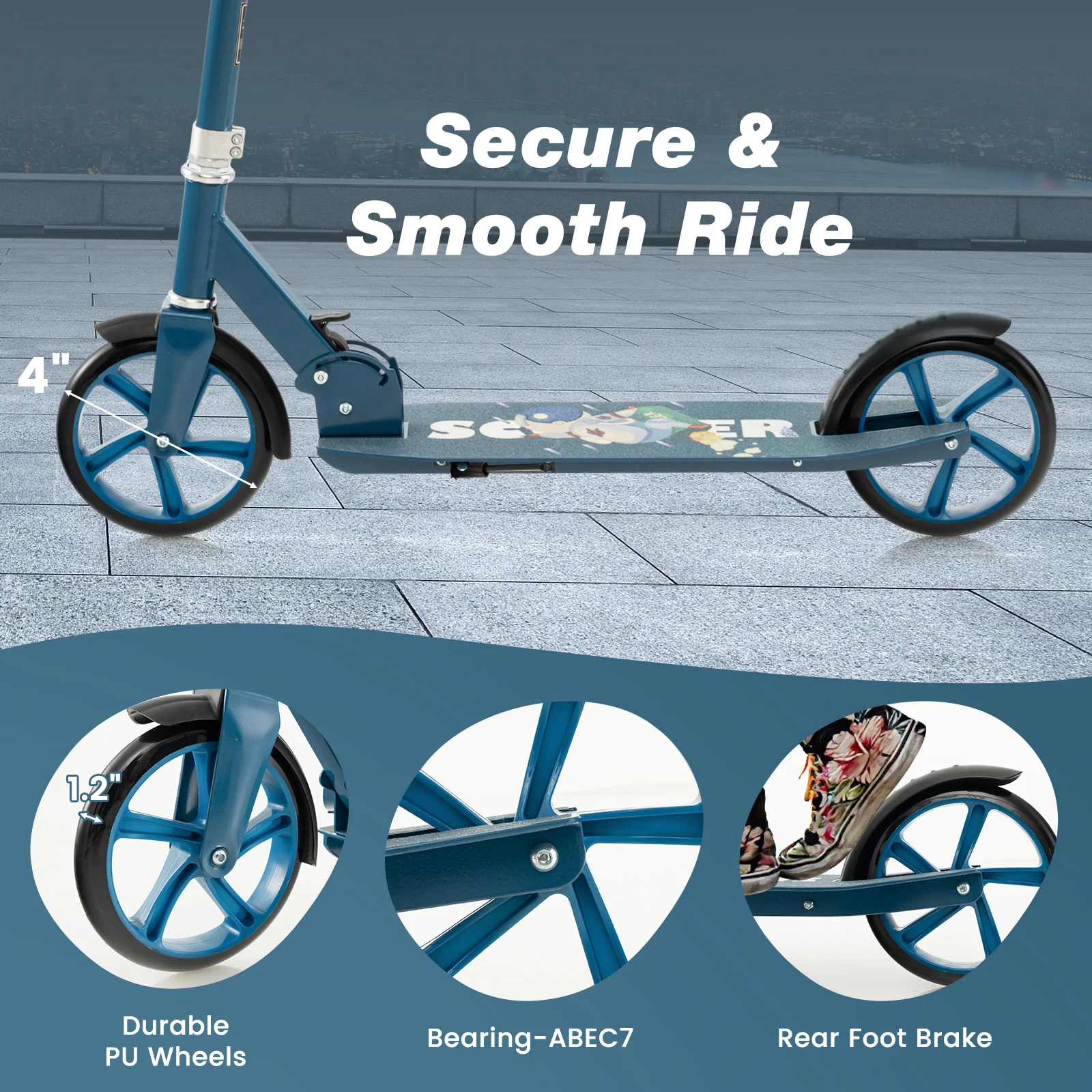 Kick Scooter with adjustable heights for Teens and Adults -Blue - Image 10