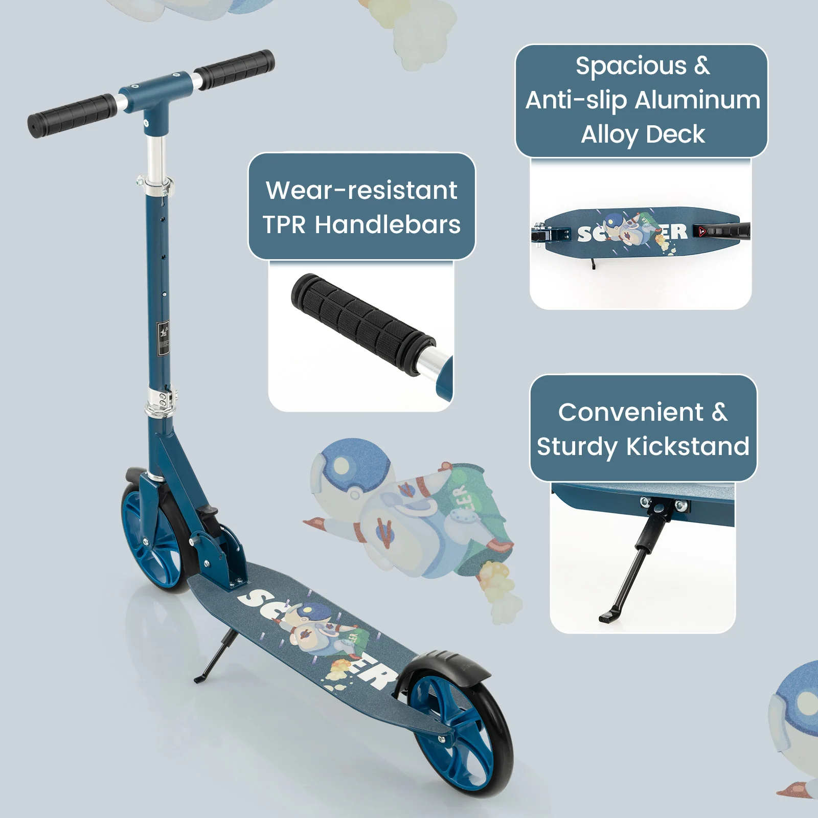 Kick Scooter with adjustable heights for Teens and Adults -Blue - Image 8
