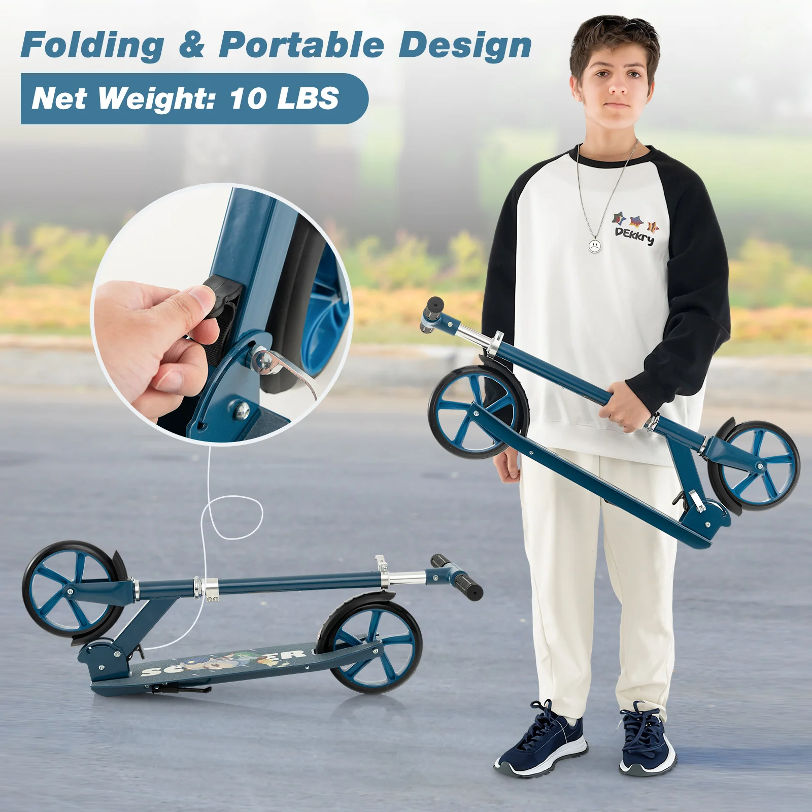 Kick Scooter with adjustable heights for Teens and Adults -Blue - Image 9