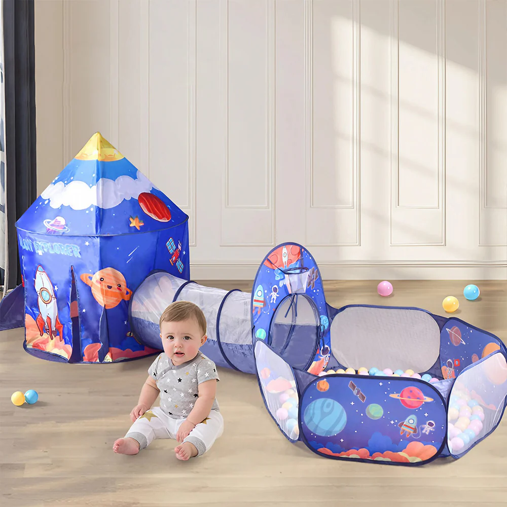 Kidkid 3 In 1 Aerospace Theme Play Tent With Play Tunnel, Ball Pit