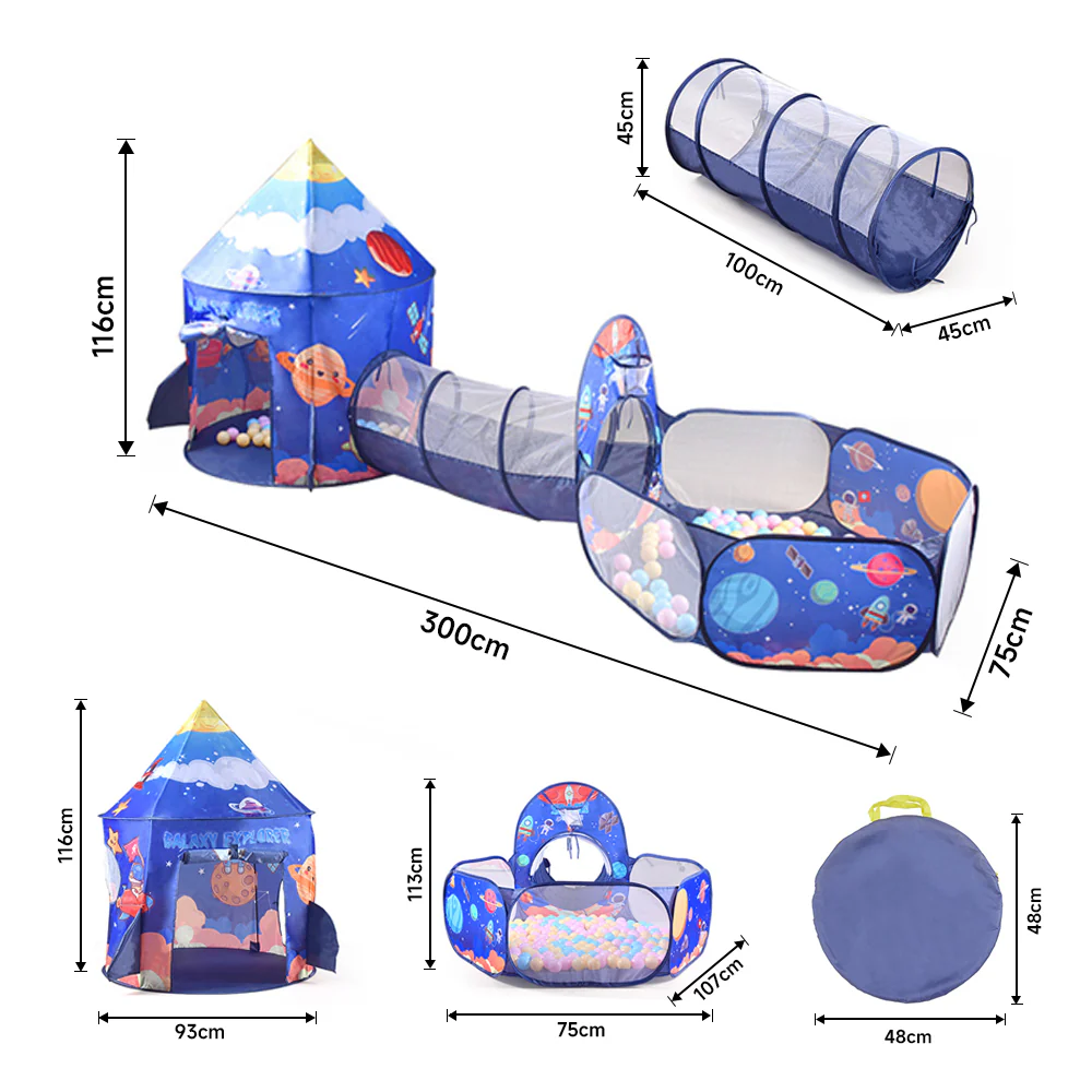 Kidkid 3 In 1 Aerospace Theme Play Tent With Play Tunnel, Ball Pit - Image 9
