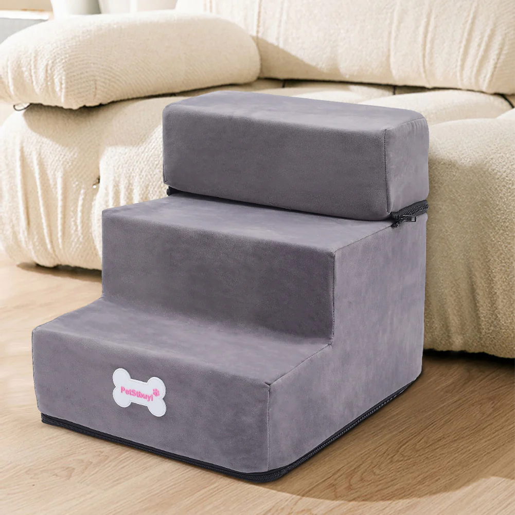 KidKid 3-step Upholstered Pet Stairs Climbing Ladder - Image 2