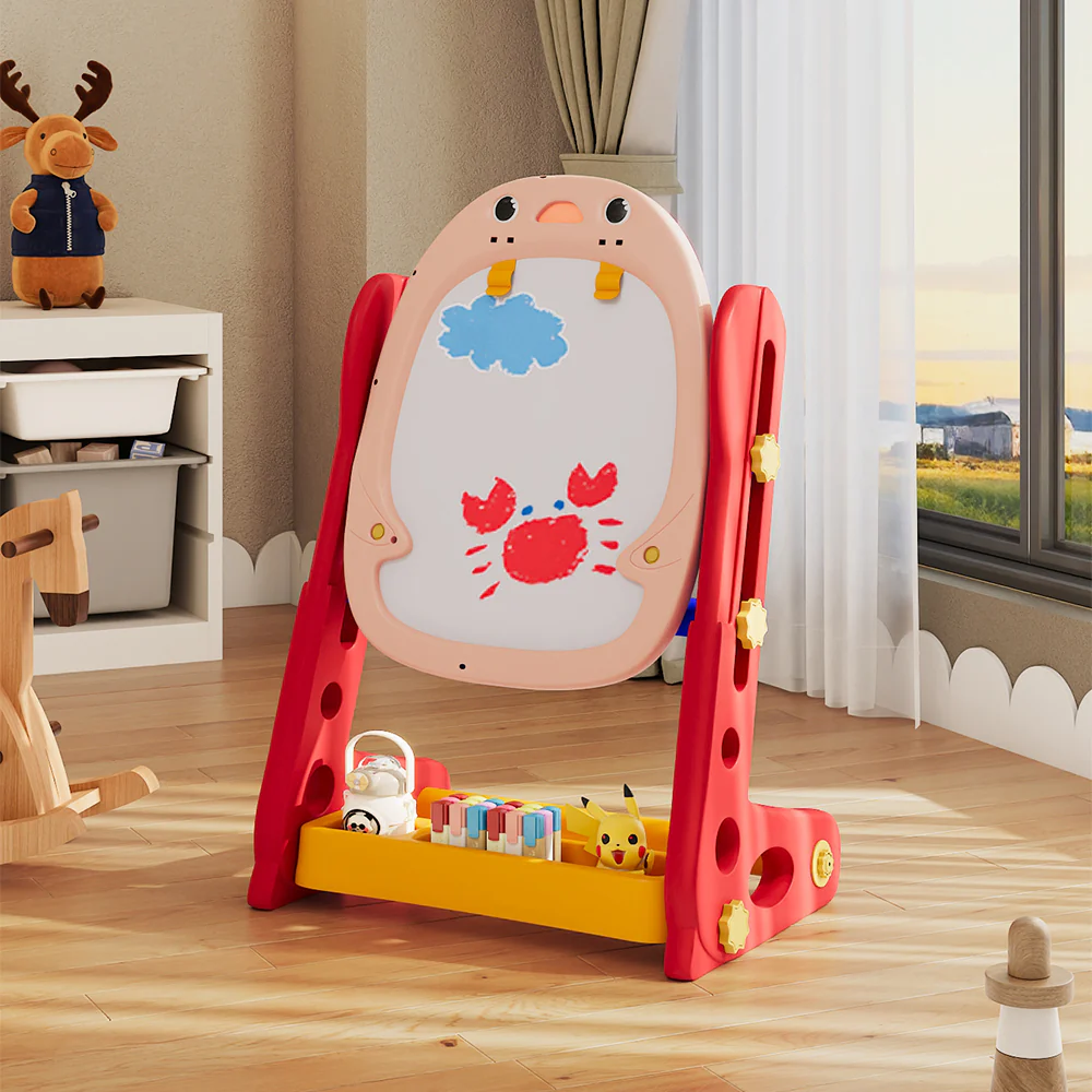 Kidkid Adjustable Double-Sided Magnetic Art Easel With Games