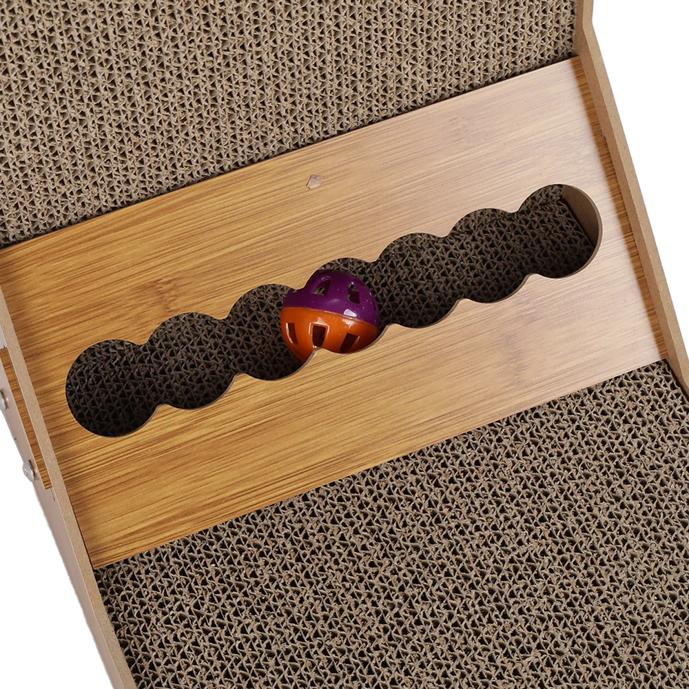 KidKid Corrugated L-shaped Cat Scratcher with Toys - Image 3