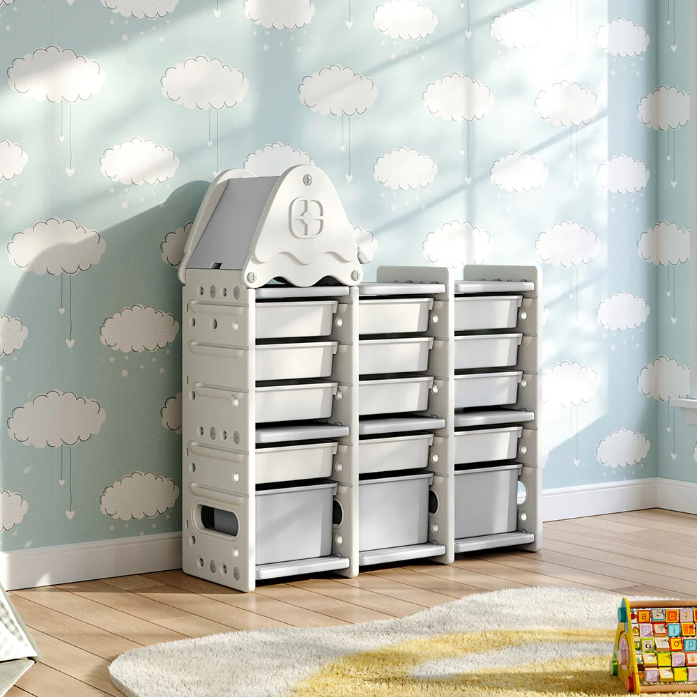 Kidkid Kidkid 5 Tier Plastic Toy Storage Organizer With 15 Pull-Out Bins And Roof Top