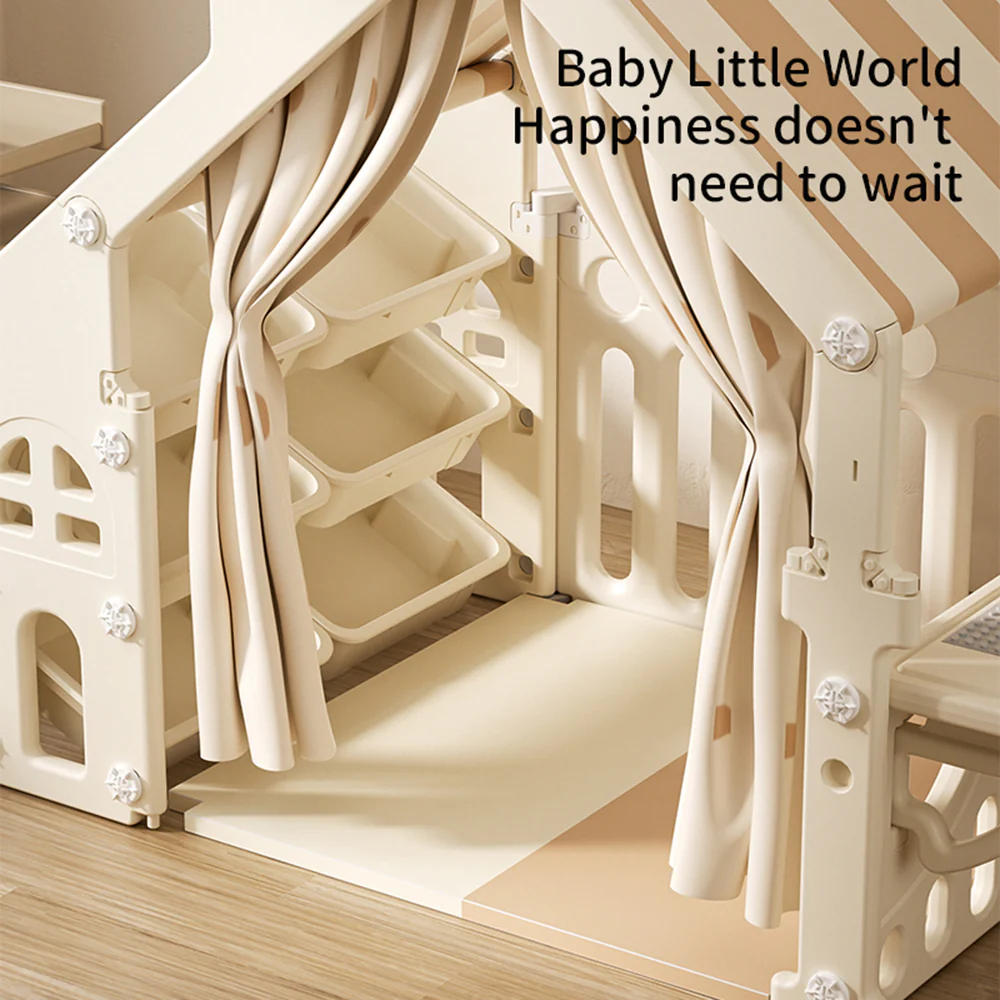 Kidkid Plastic Playhouse with Built-in Storage Rack and Building Block Table - Image 3