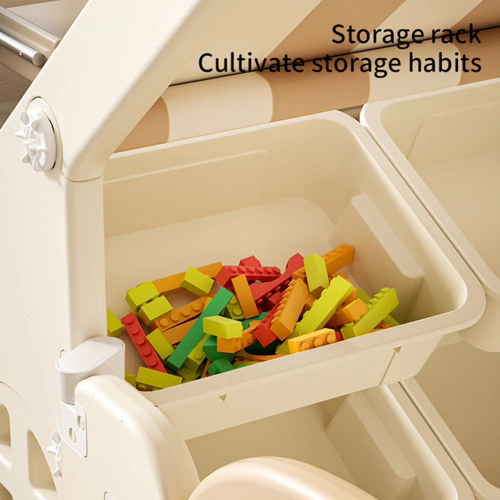 Kidkid Plastic Playhouse with Built-in Storage Rack and Building Block Table - Image 5
