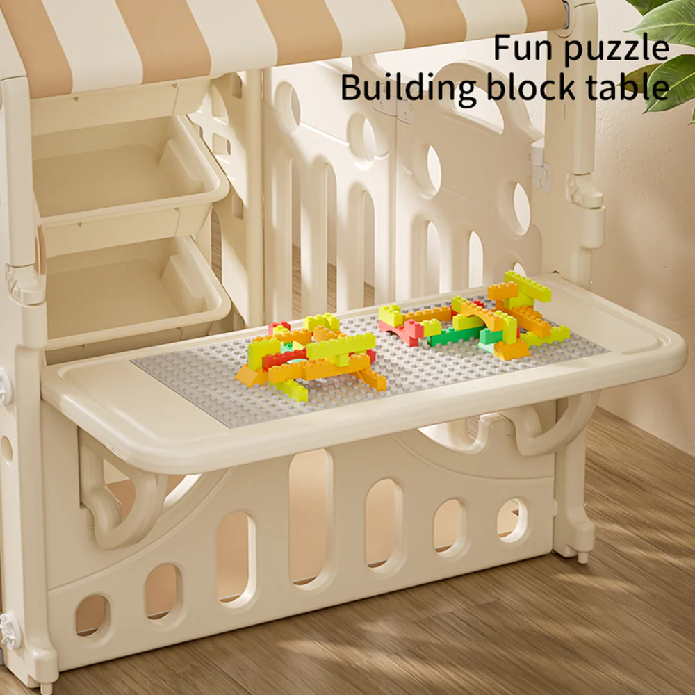 Kidkid Plastic Playhouse with Built-in Storage Rack and Building Block Table - Image 6