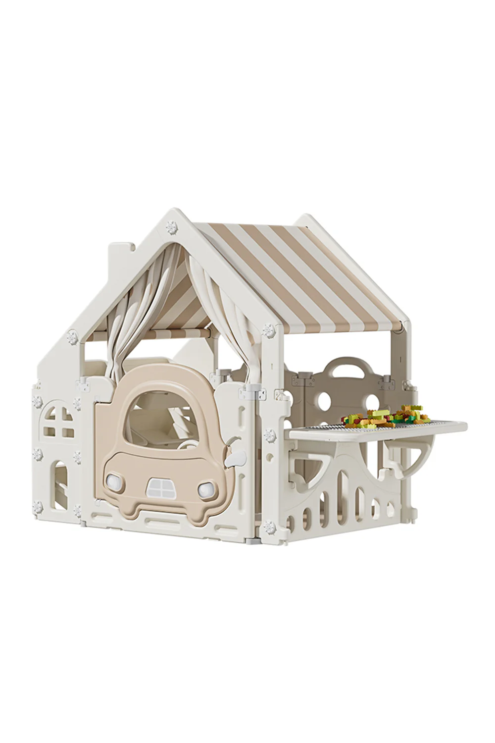 Kidkid Plastic Playhouse with Built-in Storage Rack and Building Block Table - Image 7