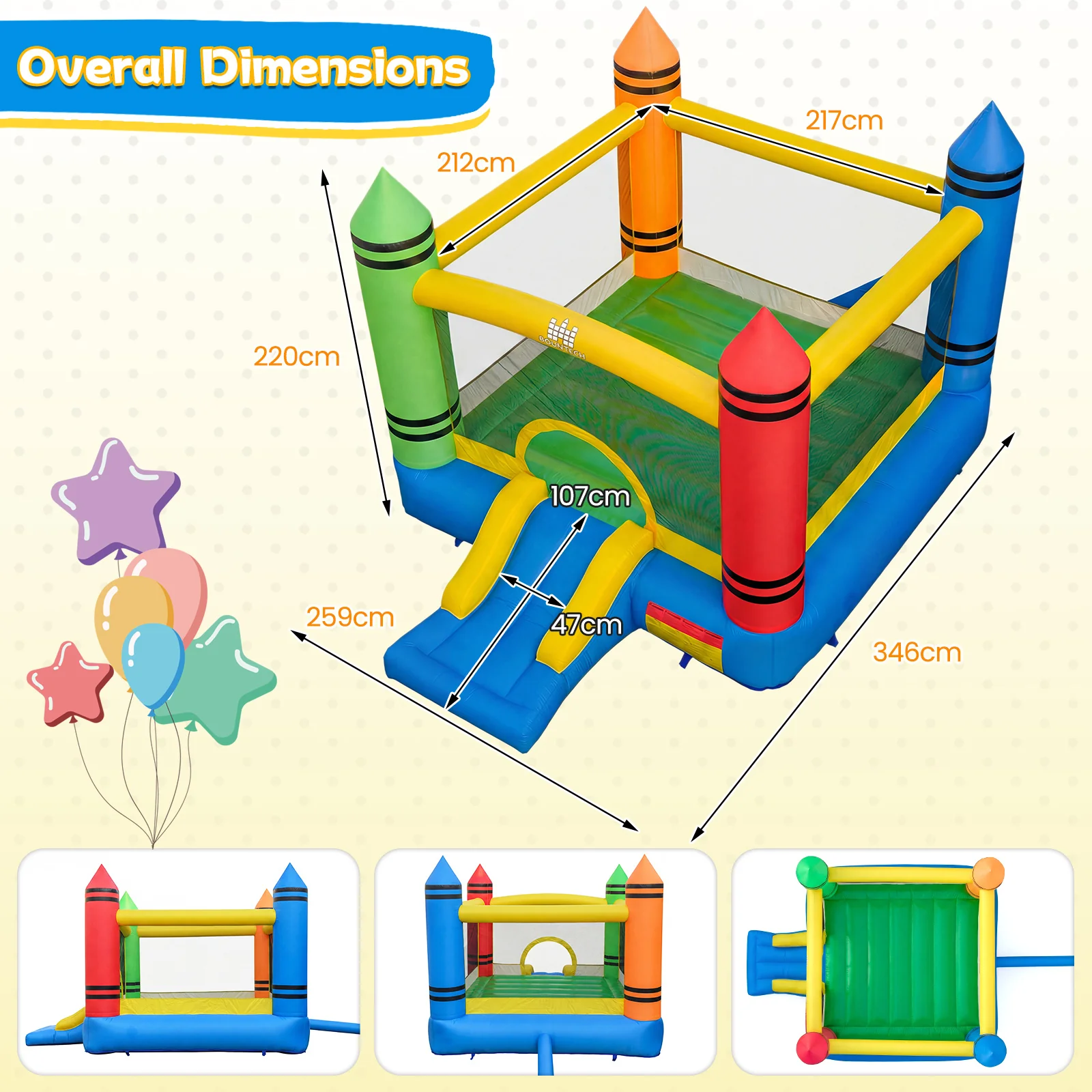 Kids 2-in-1 Crayon Themed Inflatable Bounce House With Slide (without Blower) - Image 3