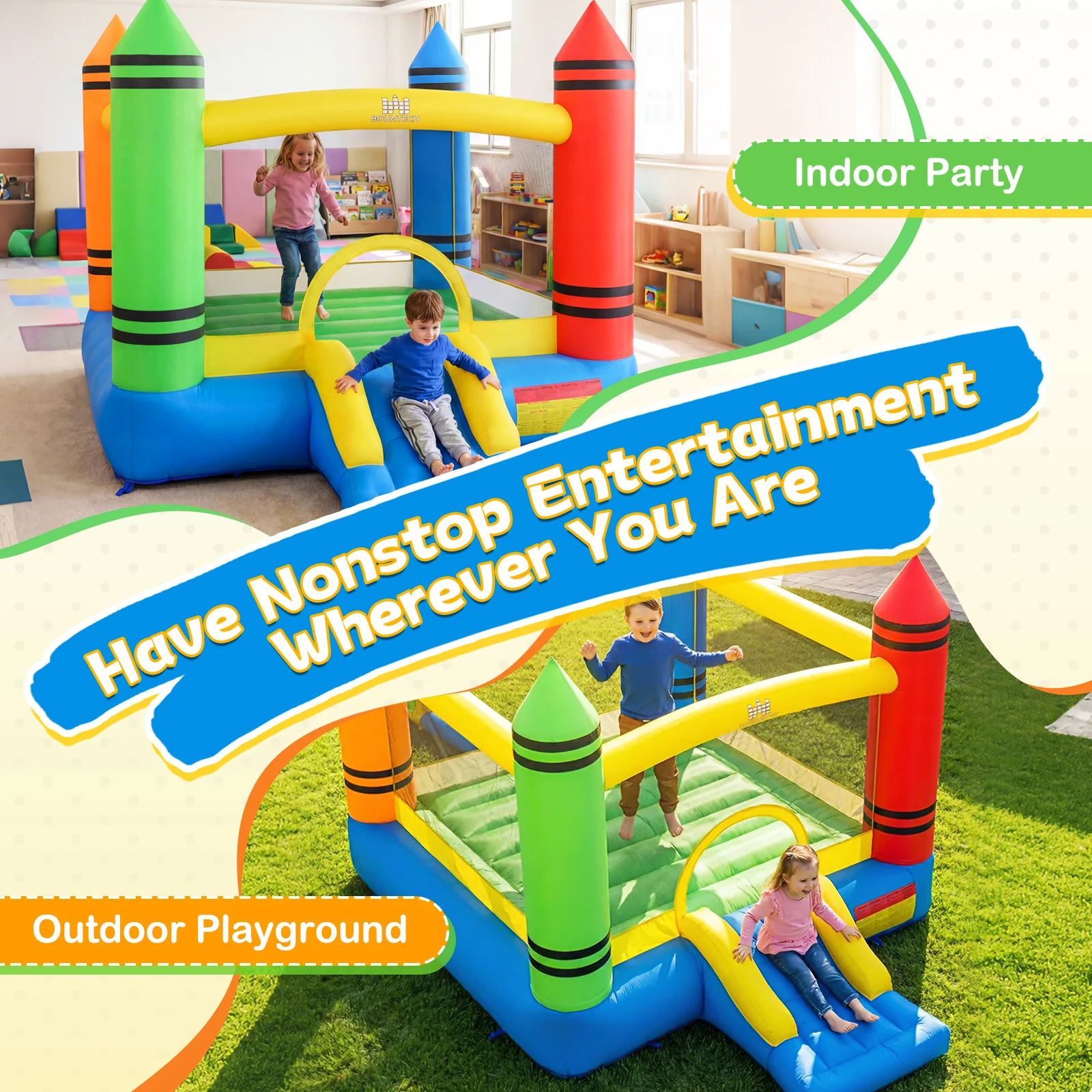 Kids 2-in-1 Crayon Themed Inflatable Bounce House With Slide (without Blower) - Image 4