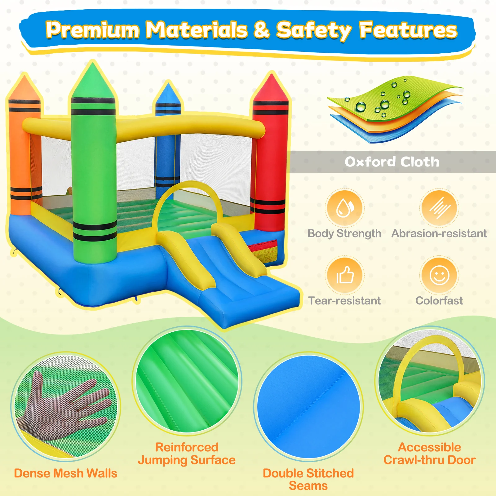 Kids 2-in-1 Crayon Themed Inflatable Bounce House With Slide (without Blower) - Image 5