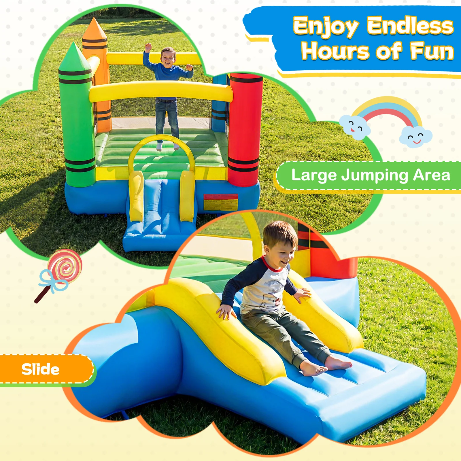 Kids 2-in-1 Crayon Themed Inflatable Bounce House With Slide (without Blower) - Image 6