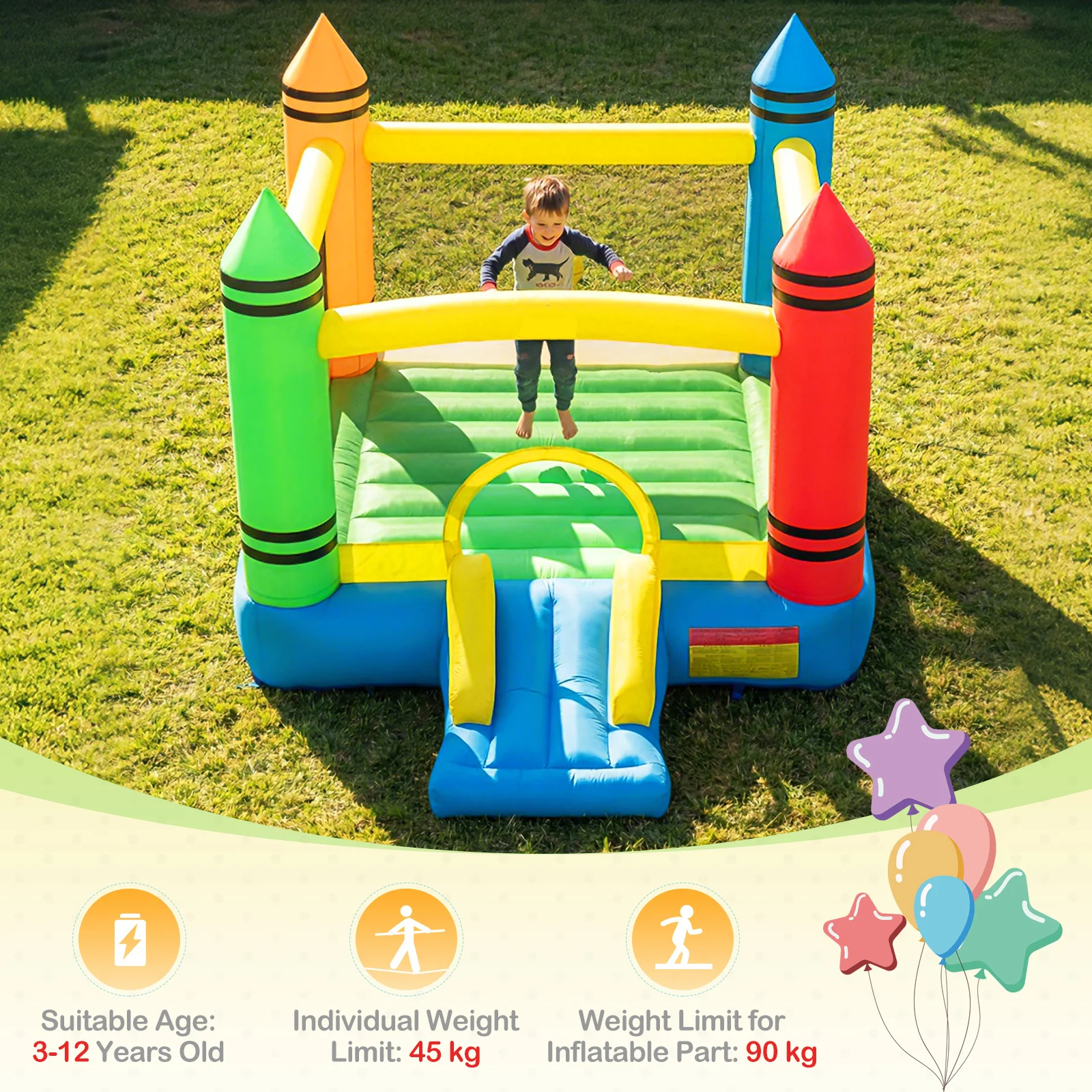 Kids 2-in-1 Crayon Themed Inflatable Bounce House With Slide (without Blower) - Image 7