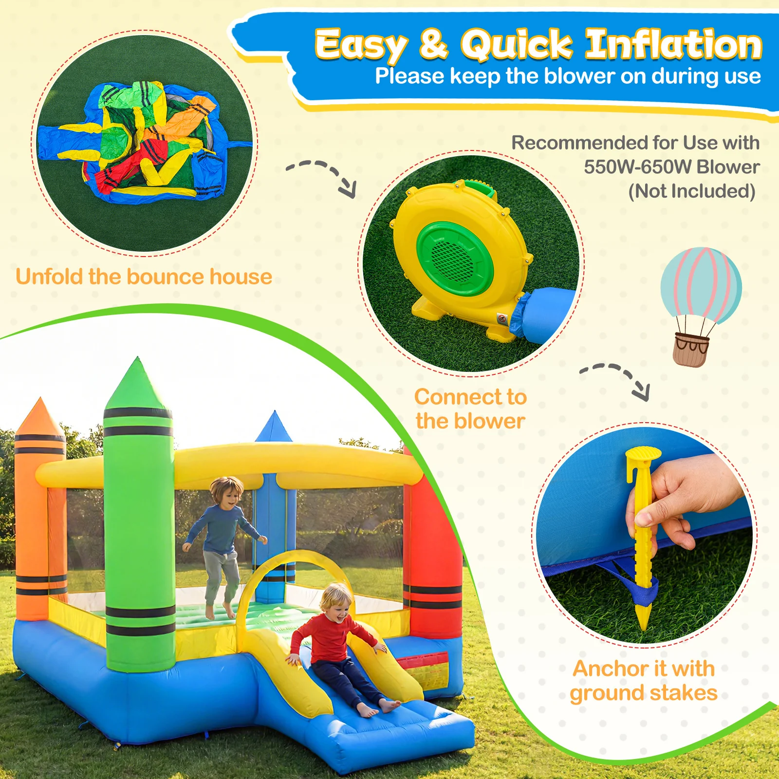 Kids 2-in-1 Crayon Themed Inflatable Bounce House With Slide (without Blower) - Image 8