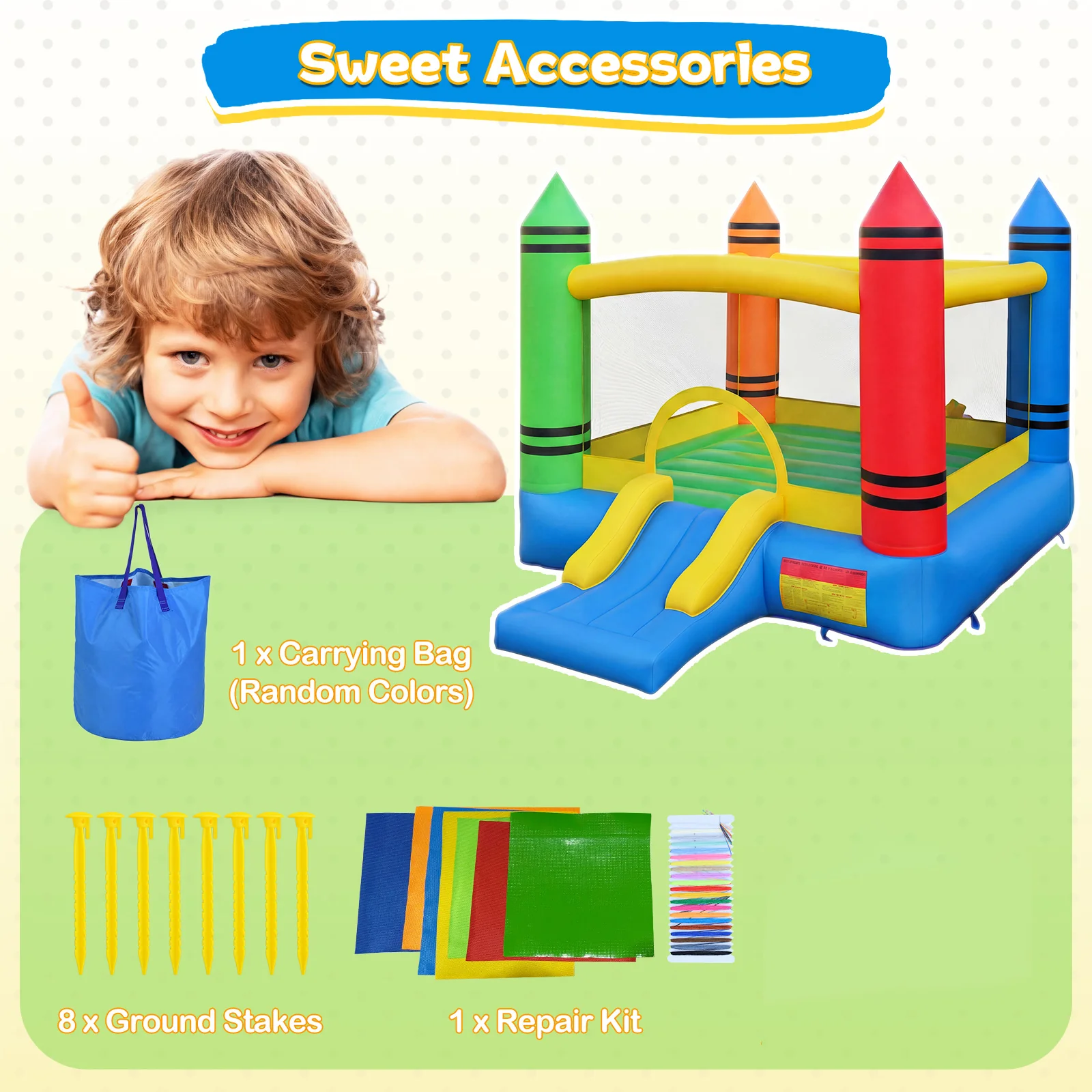 Kids 2-in-1 Crayon Themed Inflatable Bounce House With Slide (without Blower) - Image 9