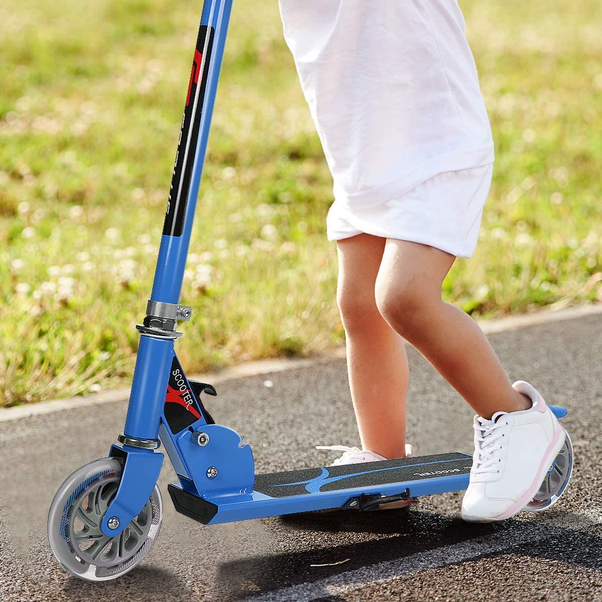 Kids Aluminum Folding Stunt Scooter with LED Wheels-Blue - Image 2