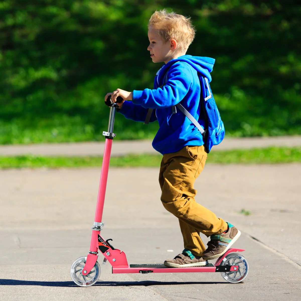 Kids Aluminum Folding Stunt Scooter with LED Wheels-Pink - Image 2
