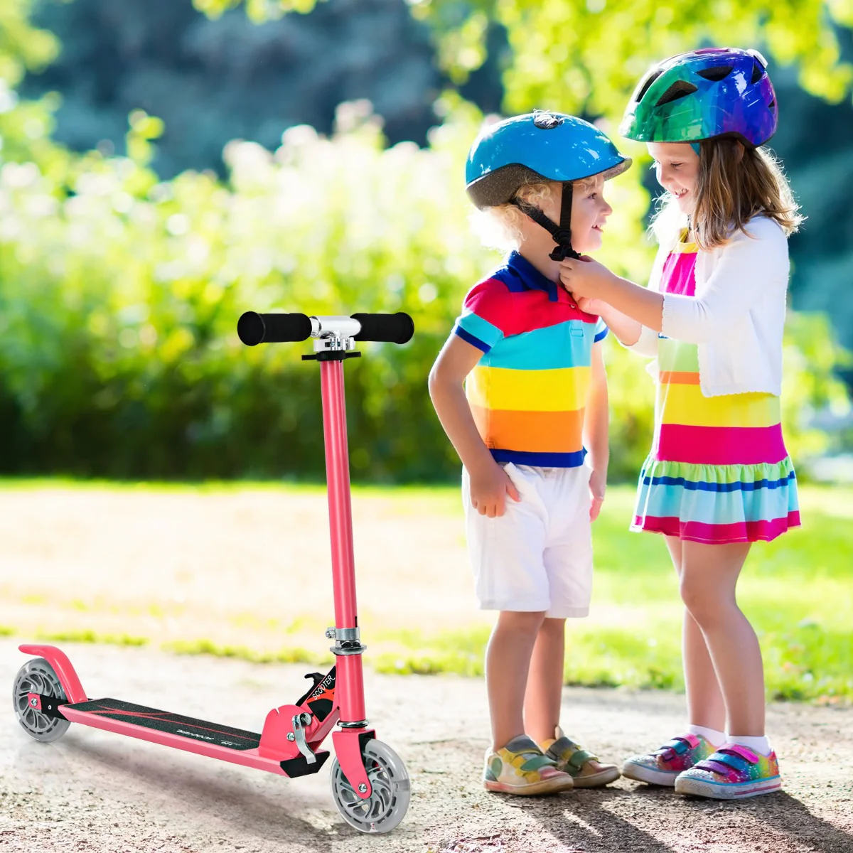 Kids Aluminum Folding Stunt Scooter with LED Wheels-Pink - Image 3