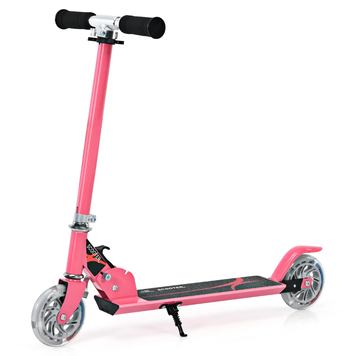 Kids Aluminum Folding Stunt Scooter with LED Wheels-Pink - Image 4