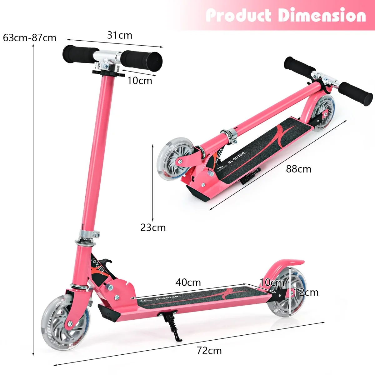 Kids Aluminum Folding Stunt Scooter with LED Wheels-Pink - Image 5